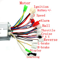 Contrôleur de moteur 3 phases sans balais cc 400W 24V 36V 48V 60V 400W contrôleur avec fonction inverse PAS pour chariot de Scooter Ebike