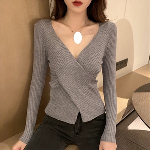3, Maglione da donna autunnale nuovo con scollo a V, a maniche lunghe, slim fit, in maglia, da indossare sotto la maglia principale - Product Image 3