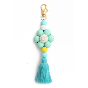 Vente chaude Tissé Silicone Mousqueton Gland Porte-clés avec Perles De Fleurs pour Femmes <span class=keywords><strong>Chien</strong></span> Panda Motif Sac Charme Pendentif - Product Image 5