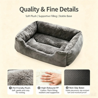 Coussin Rectangulaire pour Chien et Chat, Coussin en Peluche avec Rebord Élevé, Coton PP à Haute Résilience, Épais, Chaud et Confortable pour Animaux de Compagnie de Petite et Moyenne Taille