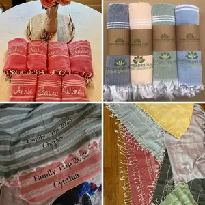 Grosir LOGO kustom 100% handuk pantai Fouta Turki gratis pasir organik katun dengan rumbai