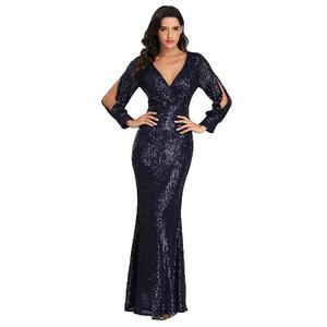 Robe <span class=keywords><strong>de</strong></span> mariée sirène à sequins, col en V, manches longues, grande taille, tendance, collection printemps-automne, pour femme - Product Image 5