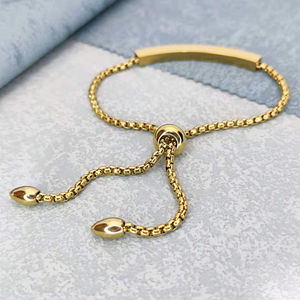 Bracelet en acier inoxydable de haute qualité plaqué or, gravure au laser vierge, barre incurvée, tendance, simple, bracelets de couple pour cadeau - Product Image 4