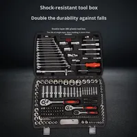 Coffret d'outils de réparation automobile multifonctionnel de 216 pièces avec clé à cliquet et douilles, en chrome vanadium, entraînement 1/2 pouce, avec mallette rigide
