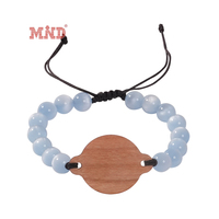 Bracelet RFID NFC Mini Tag en bois et bambou avec logo personnalisé et perles de pierre pour paiement et usage hôtelier