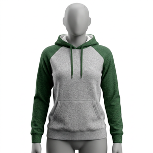 Sweat-shirt à capuche unisexe gris-vert à manches raglan, coupe classique, en coton French Terry, décontracté, pour l'automne, avec poche avant - Product Image 1