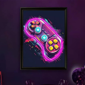 Cadre photo LED manette de jeu violette, néon, décoration murale intérieure suspendue en PVC, peinture lumineuse suspendue, alimentation USB, intensité réglable, PVC 5V - Product Image 1