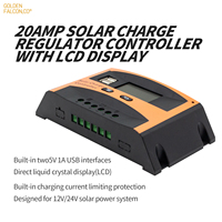 Contrôleur de charge solaire PWM 20A 12V 24V, régulateur intelligent automatique avec écran LCD, double USB pour batterie lithium-acide au plomb, camping-car
