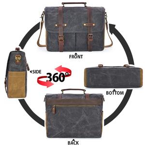 Sacoche vintage en cuir véritable pour hommes, sac à bandoulière en toile cirée avec compartiment pour ordinateur portable - Product Image 5