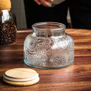 Vaso di stoccaggio in vetro goffrato con coperchio in legno per la conservazione del chicco di caffè e cibo da cucina sigillato - Product Image 5