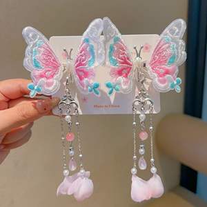 सुंदर प्राचीन शैली की कढ़ाई तितली और फूलों के बालों की क्लिप लड़कियों के लिए मीठे बैक जोड़ी बालों की क्लिप - Product Image 6