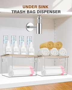 Paquete de 2 Dispensadores de Bolsas de Basura Extra Grandes de PET, Apilables, con Tapa de Bambú para Almacenamiento y Organización de Armarios - Product Image 4