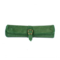 Individuelles Logo Wildleder Backgammon Rollset Handgefertigtes Roll-Up Design Waldgrünes Reise-Set