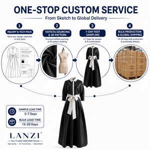 Abito Lungo Modesto <span class=keywords><strong>in</strong></span> <span class=keywords><strong>Taffetà</strong></span> Personalizzato per Donne, con Colletto e Maniche a Tre Quarti, Cinturato, Fornitore all'Ingrosso di Abbigliamento - Product Image 6