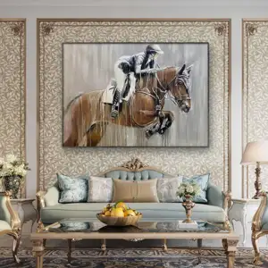 Pintura de estilo moderno desenhada à mão para decoração de restaurantes, sofá de varanda, fundo, pintura abstrata de cavalo, pintura em ridingoil