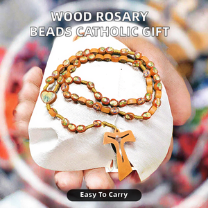 Rosario Portátil Hecho a Mano con Cuentas de Madera, Collar Católico con Cruz, Regalo Religioso de Tierra Santa, Rosario con Iconos de Santos - Product Image 2