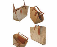 Sac fourre-tout en paille tressée fait main, grande capacité, sac à bandoulière, sac de plage d'été avec poignée en cuir, sac à main décontracté léger