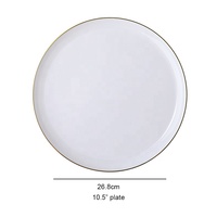 Assiettes jetables en plastique blanches de 22 cm pour dîner de mariage, bord doré, ensembles d'assiettes, vaisselle personnalisée pour restaurant