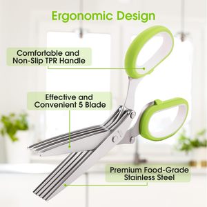 Ciseaux à herbes professionnels de 7,5 pouces en acier inoxydable, 5 lames, ciseaux de cuisine multifonctionnels avec étui de protection - Product Image 2