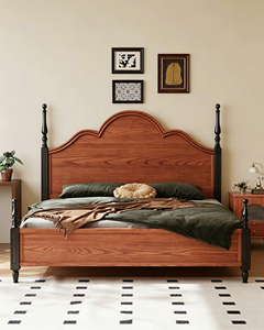 Base de Cama de Madera Maciza Premium con Cabecero Tallado Estilo Francés Vintage, Patas Negras Torneadas, Mueble de Dormitorio Bicolor, Cama Doble de Madera Estable para el Hogar - Product Image 5