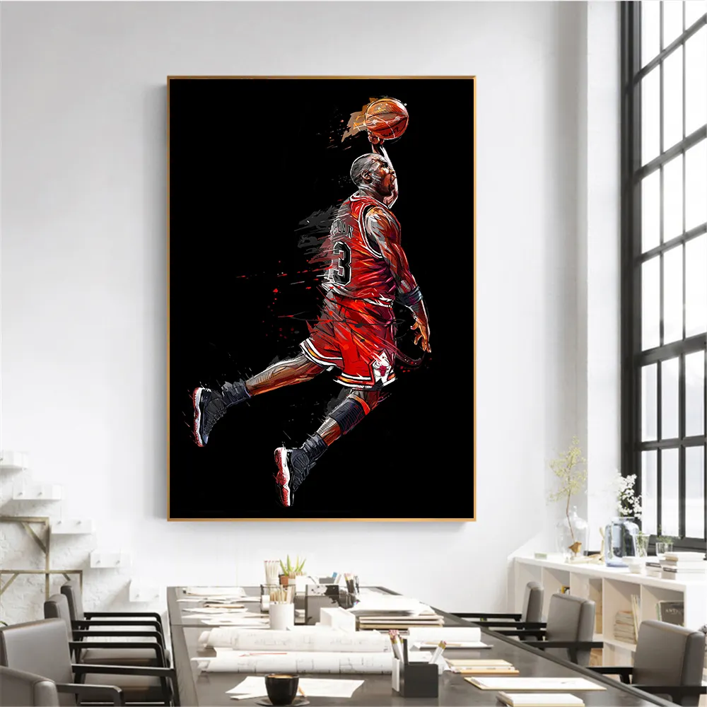 Bedroom Sport Canvas Abstract Poster Fly Dunk Basketball Wall Pictures Abstract Art Wall Decor