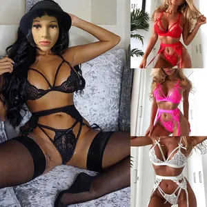 Groothandel Meisjes Lingerie 2021 Vrouwen Ondergoed Lingerie Nachtjapon Beha Voor Grote Kant Lingerie 3 Stuks Set Bulk