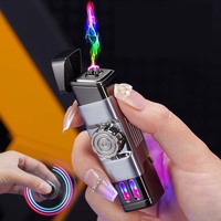 Briquet à double arc rechargeable par USB avec logo en métal brossé et plastique gaufré recyclable pour l'usage de la cigarette