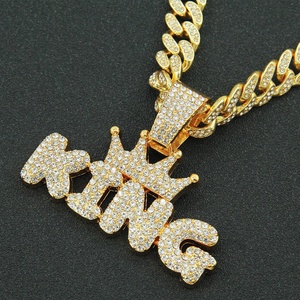 Collar con Colgante de Letra King Brillante Estilo Hip-Hop Europeo y Americano, Cadena de Bambú de Aleación, Accesorio Moderno para Hombre - Product Image 2