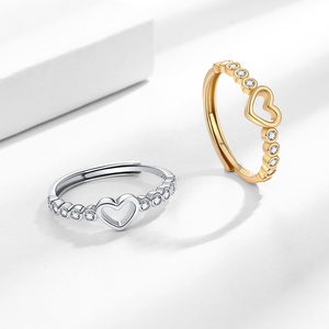 RFJEWEL 2026 Nouvelle Bague Ajustable en Plaqué Or/Argent avec Cœur et Zircon Cubique, Bijou Tendance pour Femme, Vente en Gros - Product Image 3