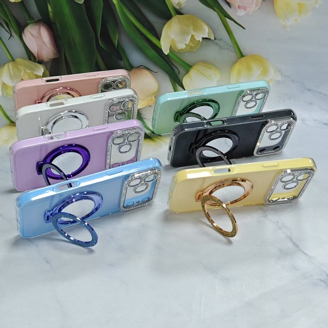 Shockproof Max Mobile Phone Case With Mirror Holder Glitter Protective Cover With Lens Protector for iPhone 17 Pro Max 16 15 14