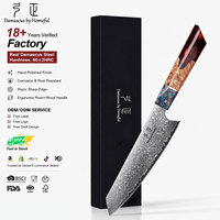 Couteau de Chef en Acier Damas 67 Couches Fait Main Robuste, Tranchant comme un Rasoir, Acier à Haute Teneur en Carbone 10Cr15Mov, Manche en Bois de Résine Rouge Forgé