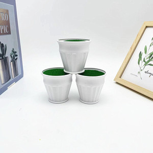Mini pot de fleurs rond en plastique de 7 cm de hauteur, surface floquée, décoration de plantes de bureau, support pour plantes vertes - Product Image 4