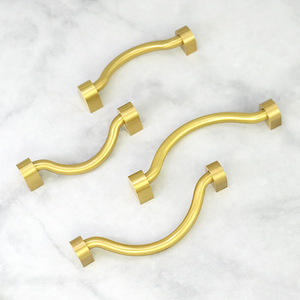 Brass Cabinet Handle Curved Solid <b>Copper</b> Minimalist Design Antioxidant Home Office Use - Product Image 3