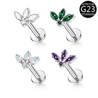 Freya ASTM-F136 Titane Zircon – Clou d'oreille pour cartilage, Labret tendance à dos plat, Bijou de piercing corporel pour femme