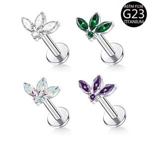 Pendiente de cartílago de titanio ASTM-F136 con circonita Freya, arete labret de moda con circonita y parte trasera plana, joyería para piercing corporal para mujer - Product Image 3