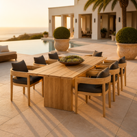 Ensemble de table et de chaises de jardin de luxe moderne, ensemble de salle à manger en teck pour hôtel, meubles de patio, ensemble de salle à manger en teck imperméable pour l'extérieur