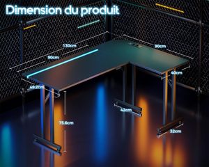 <span class=keywords><strong>Bureau</strong></span> d'<span class=keywords><strong>ordinateur</strong></span> en forme de L pour petits espaces avec éclairage LED et prises électriques pour <span class=keywords><strong>bureau</strong></span> <span class=keywords><strong>à</strong></span> domicile, étude, travail, jeux, chambre - Product Image 5
