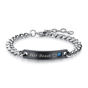 <span class=keywords><strong>Mylove</strong></span> Fashion Chaîne en acier inoxydable plaqué or Bracelet unisexe réglable Bracelet de couple tendance 'His Queen Her King' - Product Image 4