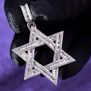 Hiphop Iced Out 925 Sterling Silver Pass Diamond <span class=keywords><strong>Tester</strong></span> Vvs Baguette Moissanite Hexagram Star Of <span class=keywords><strong>David</strong></span> Hanger Voor Heren - Product Image 4