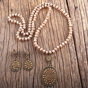 אופנה נשים מתנה Boho תכשיטי סט זכוכית ארוך מסוקס מתכת ריינסטון פייב זרוק קריסטל זכוכית חרוזים שרשרת עגיל סט - Product Image 6