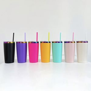 Lot de 25 gobelets isothermes en acier inoxydable de 20 oz avec logo personnalisé, revêtement holographique arc-en-ciel et paille colorée, pour gravure laser - Product Image 2