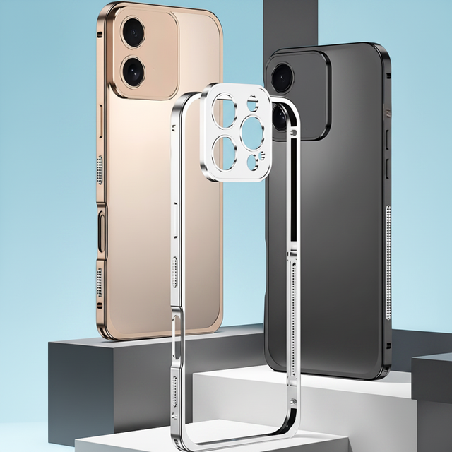Luxury Metal Slim Heavy Duty Frame Phone Case With Lens Cap Protector Heat Dissipation Cover for iPhone 16 15 14 Plus 13 Pro Max