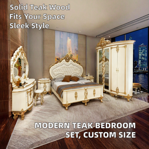 Современный спальный гарнитур из тикового дерева с резьбой, отделка бело-золотой, регулируемый размер, металлические кровати, мебель XUANFULI, модель M8028 - Product Image 2