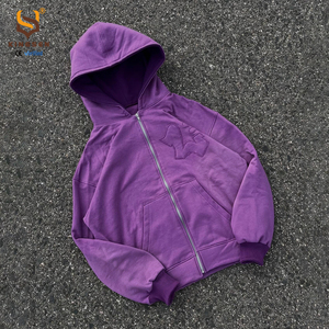 Sudadera con capucha de felpa francesa de alta calidad con logo personalizado, efecto desgastado por el sol, estilo urbano, oversize, con cremallera y cuello redondo. - Product Image 1