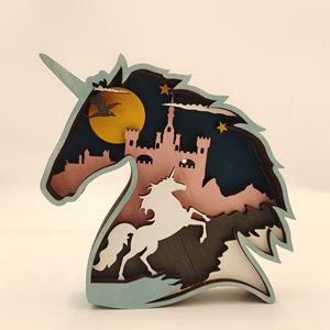 Animal Bois Artisanat Maison Lumière LED Bois Artisanat Décoration <span class=keywords><strong>Licorne</strong></span> Sculpture - Product Image 1