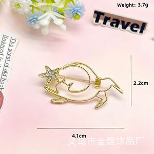 Golden Silver <b>Cat</b> Brooch Zinc Alloy Openwork Star Design Unisex Animal Pin <b>Gift</b> - Product Image 3