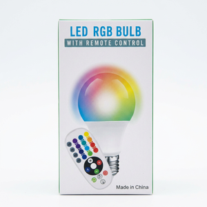 Bombilla LED RGB de Colores, 9W, A60, Base E27, Carcasa de Plástico, Temperatura de Color Gradualmente Variable, Control Remoto, Embalaje en Caja de Color - Product Image 1
