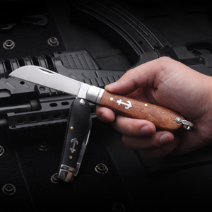 Cuchillo Plegable Tradicional para Electricistas BAI CHUANG, Cuchillo de Camping, Cuchillo de Acero Inoxidable con Borde Biselado y Mango de Madera, para Trabajos con Cables Sin Aislamiento - Product Image 5