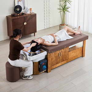 Camilla de Masaje Tailandés con Lavabo de Cerámica para Lavado de Cabello y Pedicura, Cama de Spa con Reposacabezas de Madera y Gabinete de Almacenamiento, Cama Japonesa para Champú de Pies - Product Image 3