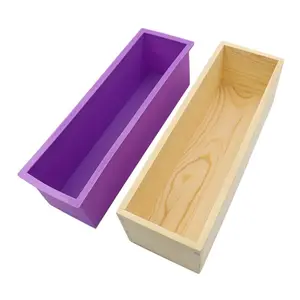 En iyi fiyat DIY dikdörtgen silikon yapma sabun el yapımı kalıp silikon sabun kalıp ahşap kutu ile